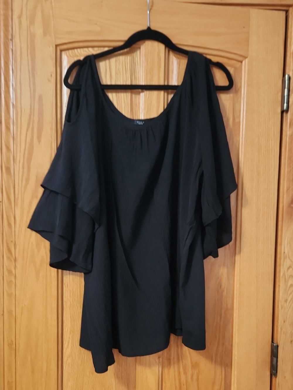 Studio Black Cold-Shoulder Ruffle Sleeve Blouse